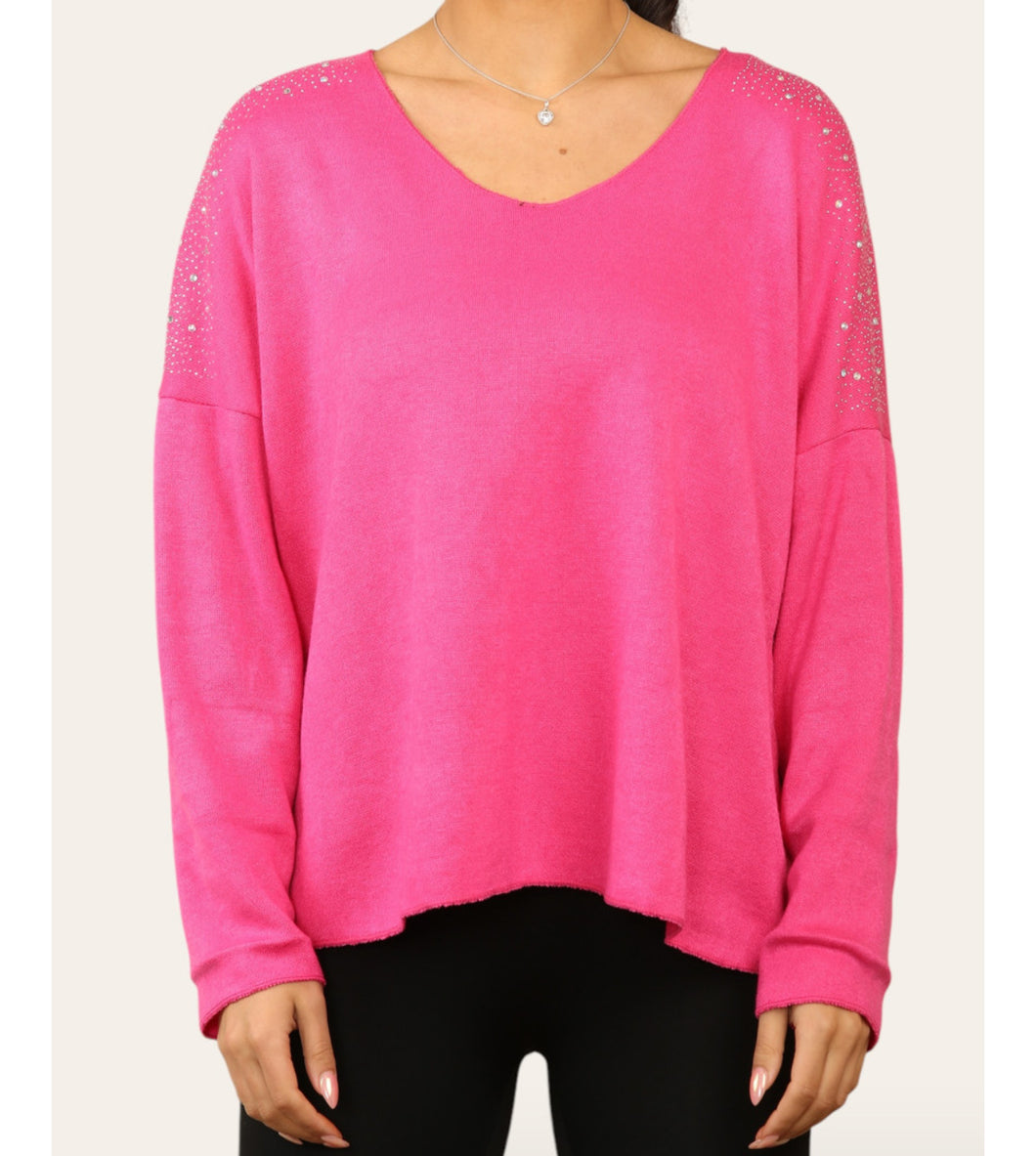 SHOULDER DETAIL KNIT JUMPER CERISE