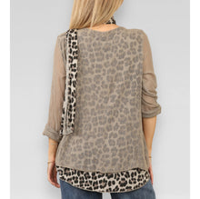 Load image into Gallery viewer, DOUBLE LAYER MESH LEOPARD PRINT TOP WITH SCARF TAUPE
