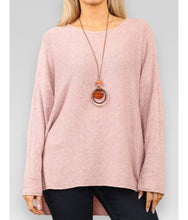 Load image into Gallery viewer, FINE KNIT RIBBED SPLIT SIDE JUMPER &amp; NECKLACE DUSTY PINK
