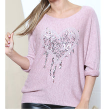 Load image into Gallery viewer, SEQUIN HEART DETAIL JUMPER TOP DUSTY PINK
