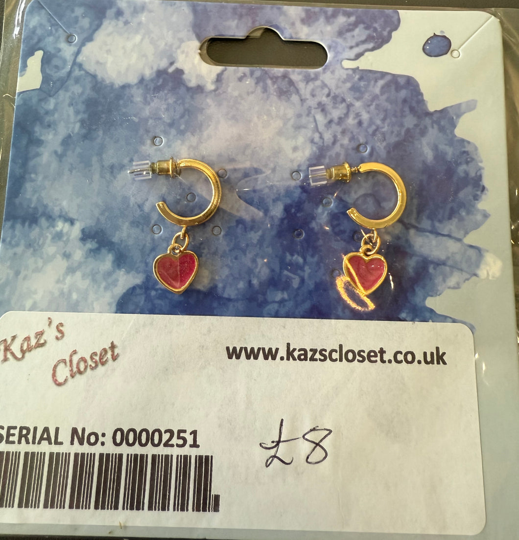 Gold pink heart earrings