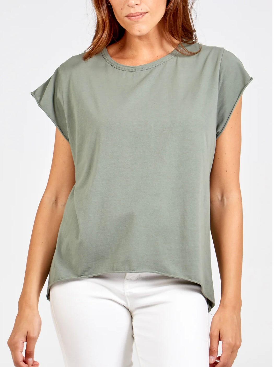 Cap Sleeve High Low Rolled Edge Top