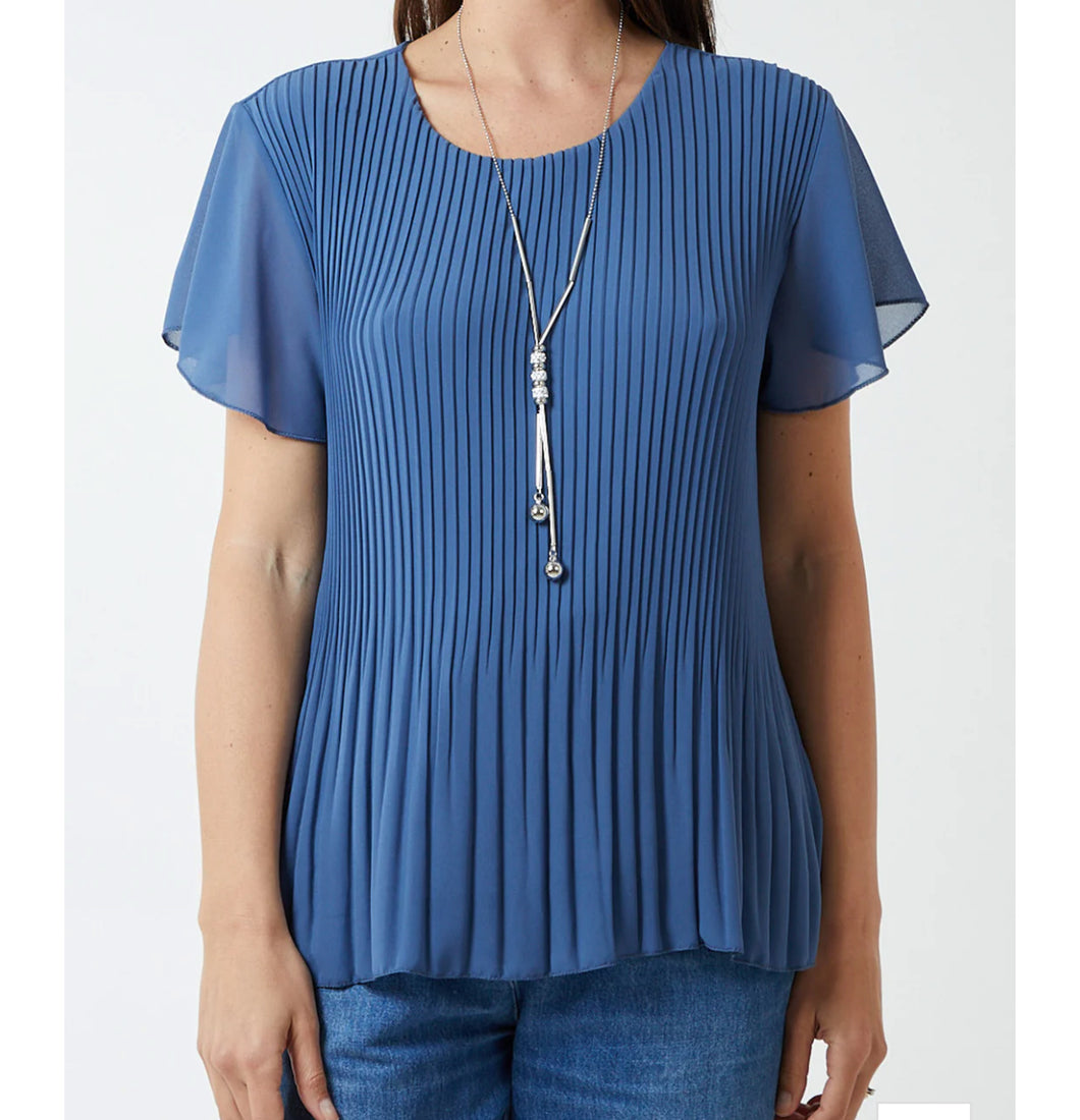 Navy Necklace Pleated Top and necklace