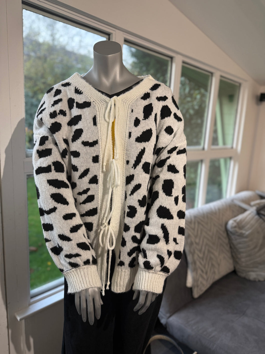 Leopard Tie-Up Cardigan-Ivory