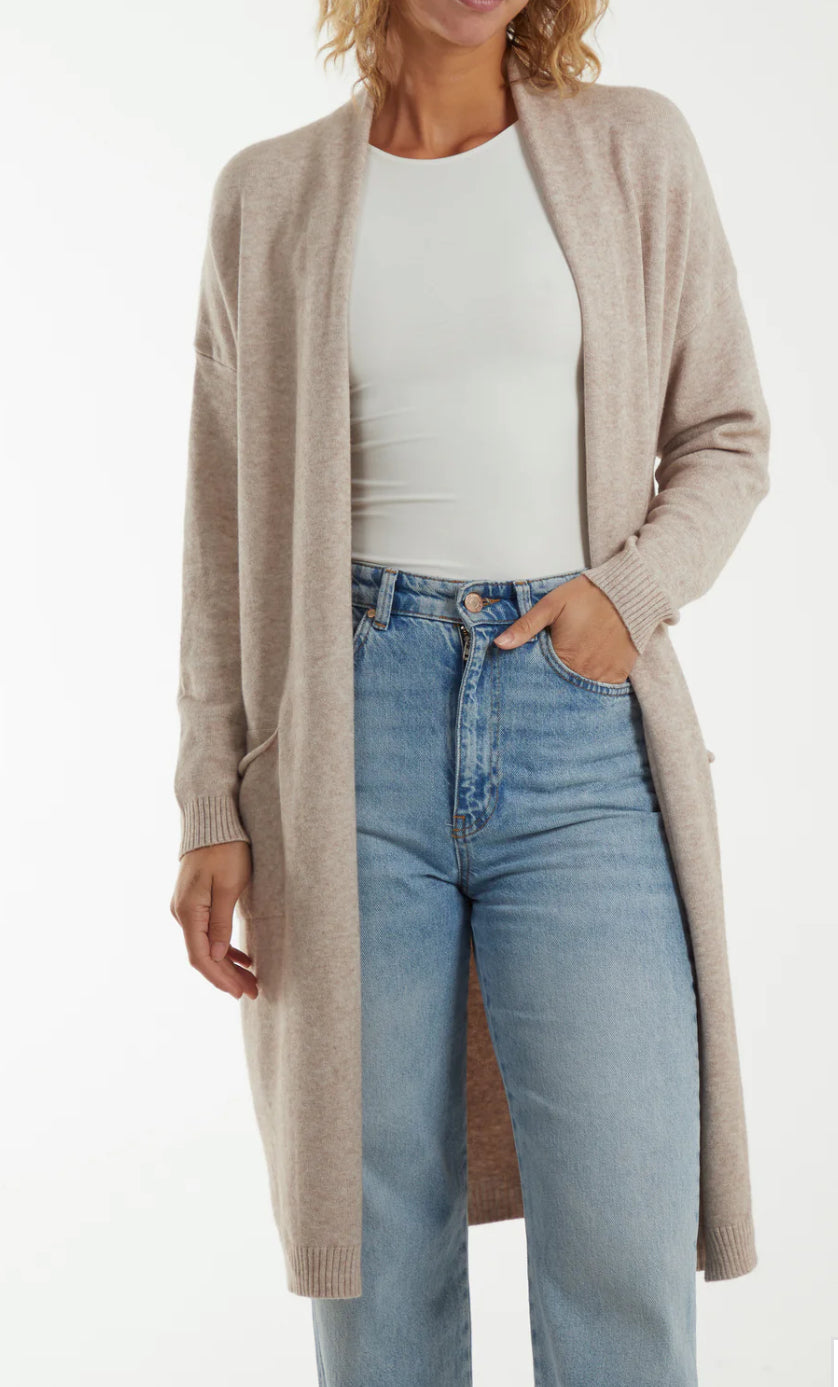 Mocha long cardigan with a star design