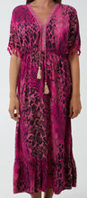 Load image into Gallery viewer, Fuchsia leopard tiered tassel trim midi dress
