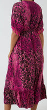 Load image into Gallery viewer, Fuchsia leopard tiered tassel trim midi dress
