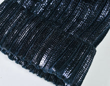 Load image into Gallery viewer, Navy metallic pompom beanie hat
