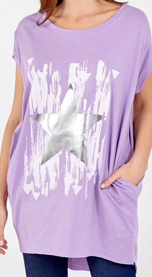 Shimmer star strip T-shirt