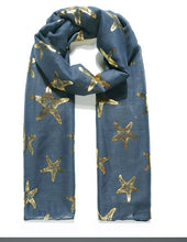 Load image into Gallery viewer, Navy starfish foil scarf
