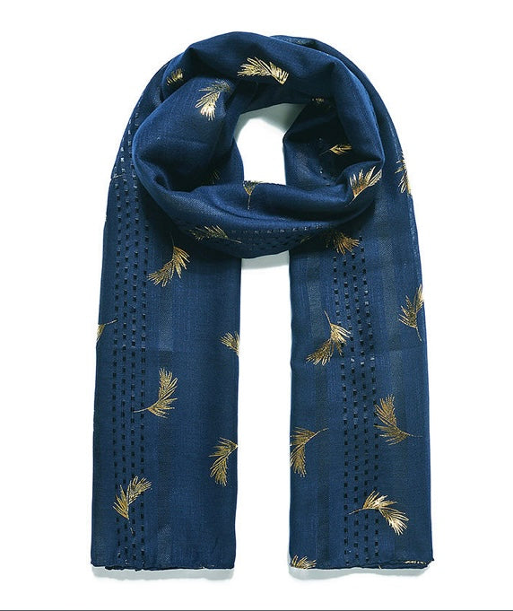 Navy textured fern foil print scarf