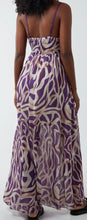 Load image into Gallery viewer, Purple Abstract Squiggle Wrap Front Maxi Dress
