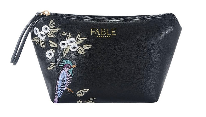 Black bird embroidered makeup bag