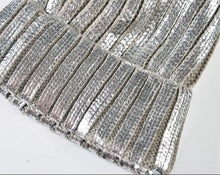Load image into Gallery viewer, Silver metallic pompom beanie hat
