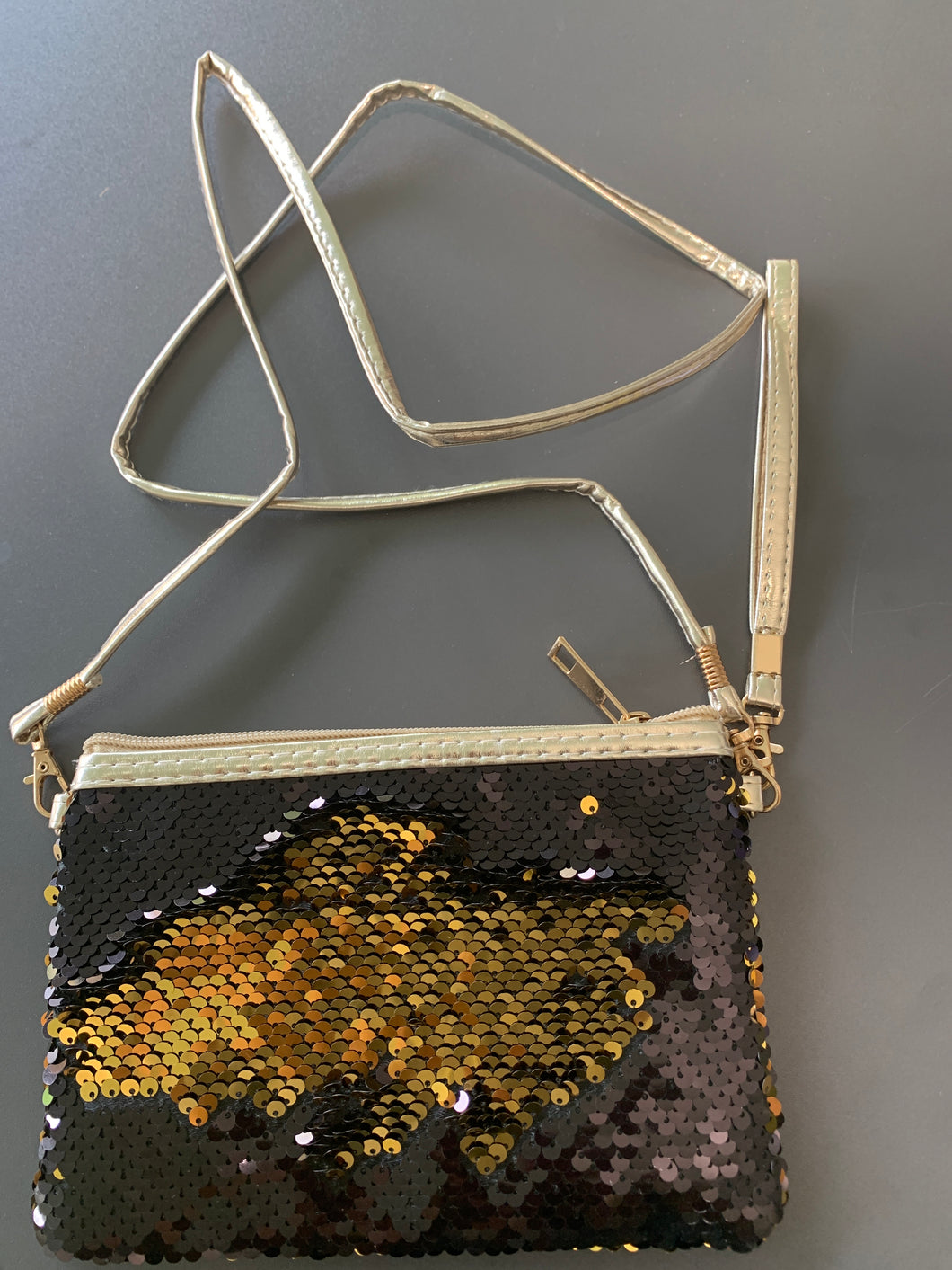 Sequin black & gold clutch purse
